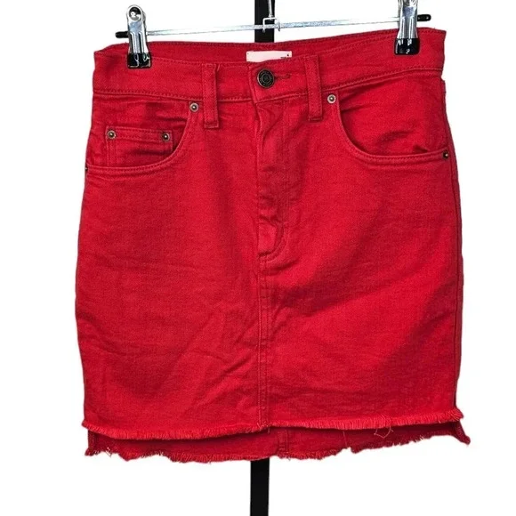 Aritzia Wilfred Free Tanit Skirt Stepped Hem Frayed Edges Red Size 4 - Picture 1 of 8